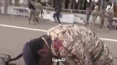 شاهد فيديو من جوار المنصة لحظة انفجار الطائرة المسيرة فوق منصة العرض بقاعدة العند