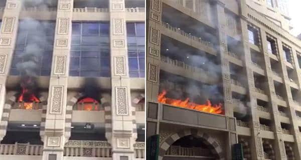 شاهد بالفيديو: حريق ضخم يلتهم أحد الفنادق اليوم الأحد في مكة المكرمة