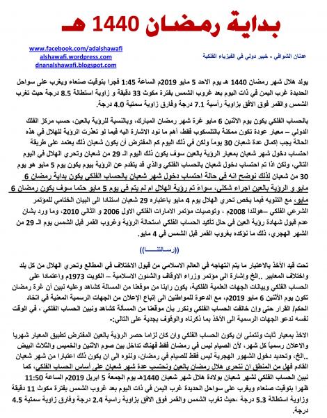 فلكي يمني يحدد بداية شهر رمضان و يوجه رسالة هامة للمواطنين و الجهات الرسمية ( تفاصيل) 