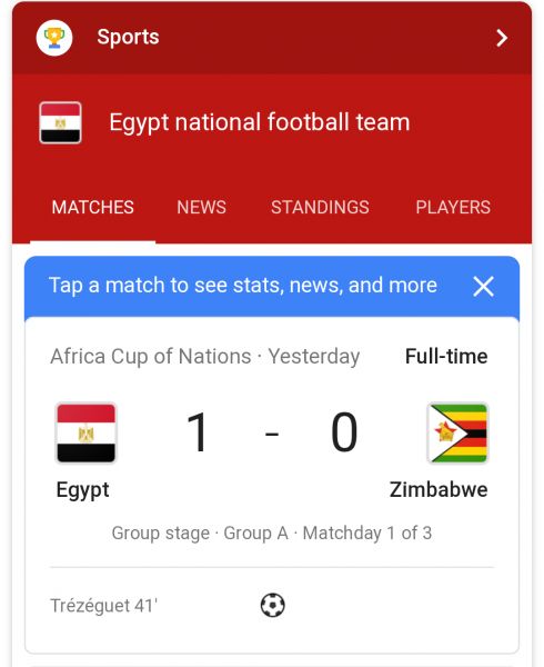 المنتخب المصري يفوز على زيمبابوي في افتتاح كأس أمم افريقيا