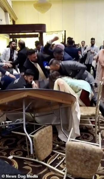 شاهد فيديو غريب فيديو لمضاربة جماعية في حفل زفاف بكندا