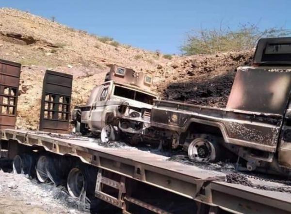 احتراق اليات سعودية في شبوة (شاهد بالصور)