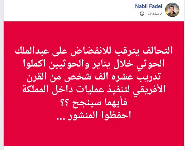 ناشط يكشف عن اكمال الحوثيين العدة بتدريب 10 الف افريقي للقيام بعمليات داخل المملكة