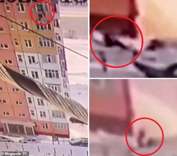بفضل الله.. شاهد فيديو الطقس السيء ساهم بانقاذ امرأة سقطت من الطابق التاسع !