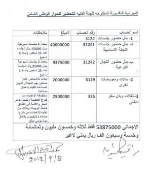 "مذكرة رسمية": خمسون ألف ريال على كل جلسة لأعضاء اللجنة الفنية للحوار