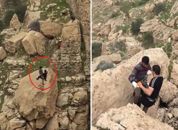 السعودية.. فيديو مروع لسقوط مفاجئ لشابين على صخرة ضخمة أثناء تسلق الجبال (فيديو)