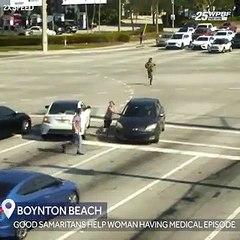 عمل بطولي لانقاذ امرأة فقدت وعيها أثناء قيادتها لسيارتها (فيديو)