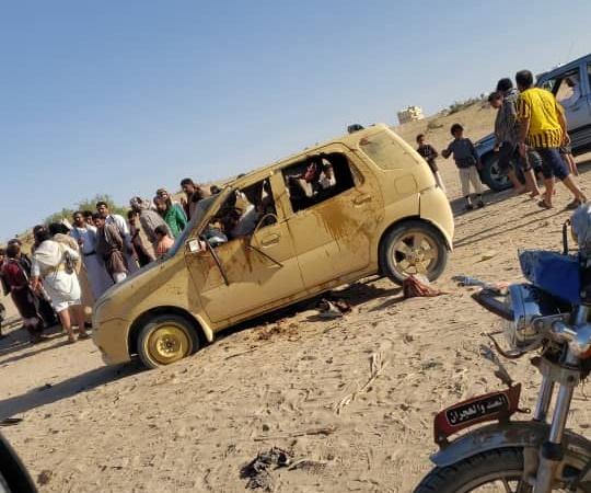بالصور: طائرة أمريكية تقصف سيارة على متنها ثلاثة أشخاص في مأرب !