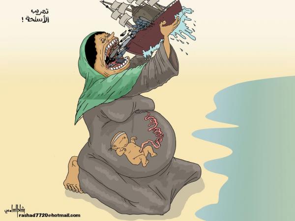 كاريكاتير رائع للسامعي حول تهريب الاسلحة الى اليمن وتذكية الطائفية