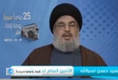 بالفيديو: حسن نصر الله ينفعل ويكرر نفس نغمة القذافي الشهيرة (هذه هي معركة فلسطين)