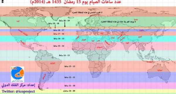  اعلاها 20 ساعة و في اليمن 15 ساعة.. خريطة ساعات الصوم في رمضان المقبل