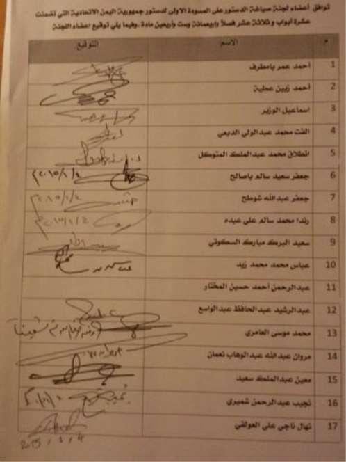 ممثل الحوثيين يرفض التوقيع على مسودة الدستور الجديد 