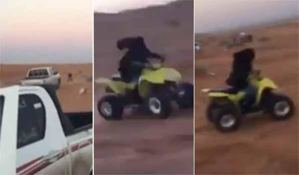 شاهد بالفيديو: فتاة سعودية تقود دباب في الصحراء وموكب من الشباب يلحقون بها