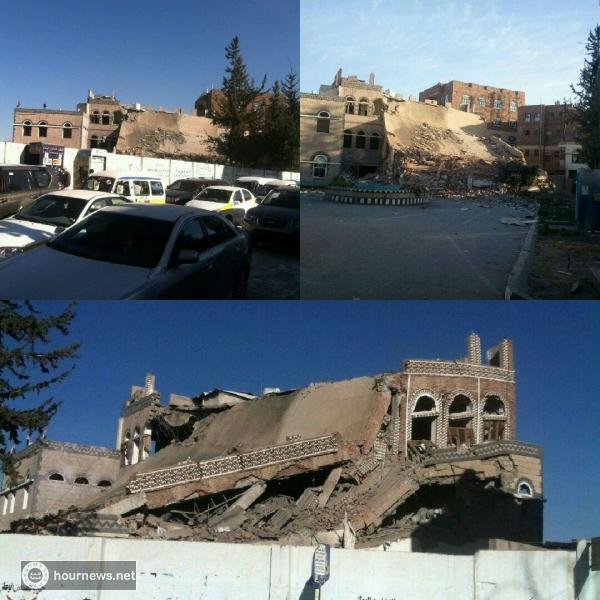 شاهد بالصور قصف يوم امس على الغرفة التجارة ودار رعاية المكفوفين وصالة بيت معياد بصنعاء