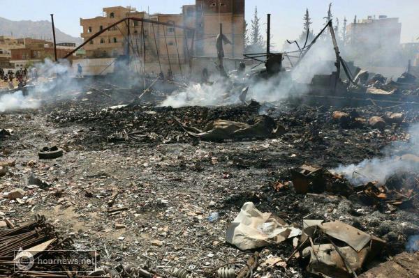 بالصور: هنجر الوصابي للخياطة والبلاستيك في شيراتون بعد قصف التحالف له