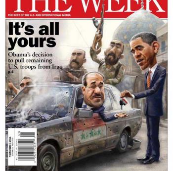 صورة معبرة على غلاف مجلة The WeeK تمثل الانسحاب الأمريكي وتسليم العراق المحطم بيد المالكي وعصابته..! - صورة وتعليق