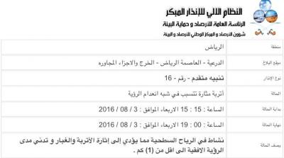 الارصاد السعودية تحذر من استمرار انعدام الرؤية لأقل من كم في الرياض وما جاورها .. لهذا السبب