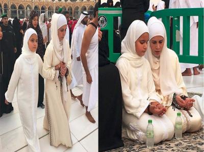 بالصور: الأميرة هيا زوجة حاكم دبي وابنتها تؤديان مناسك العمرة