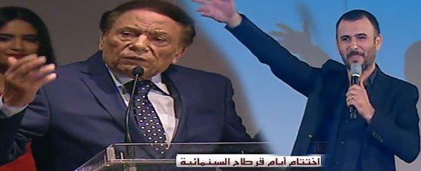 فيديو: ممثل تونسي يستفز عادل إمام والسفير المصري يغادر الحفل!