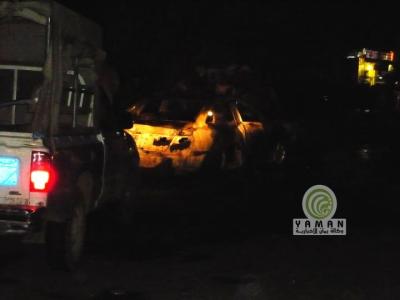 نجاة هادي من محاولة الاغتيال الثانية وصورة السيارة المحترقة 