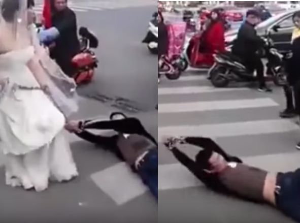 في فيديو حصد ملايين المشاهدات.. عروس تجرّ عريسها في الشّارع لسبب صادم!