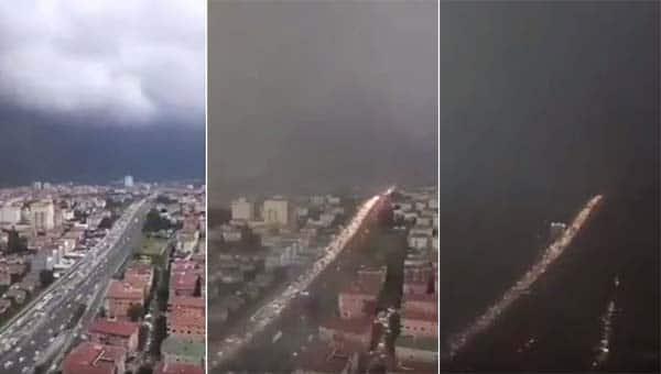‏لحظة وصول العاصفة الرعدية المهولة إلى تركيا وتحوّل النهار إلى ظلام فى لحظات إسطنبول سبحان الله