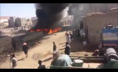 شاهد بالفيديو.. أقرب تصوير لاسقاط الطائرة الامريكية في منطقة جدر شمال صنعاء