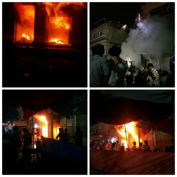 خسائر كبيرة جراء اندلاع حريق في عدد من المحلات التجارية بسوق شبام بالشحر حضرموت