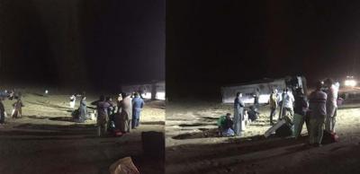 انقلاب باص يقله 50 معتمراً في “الحوميات” أثناء توجههم إلى مكة المكرمة