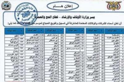 أسماء الوكالات المعتمدة لتفويج الحجاج اليمنيين