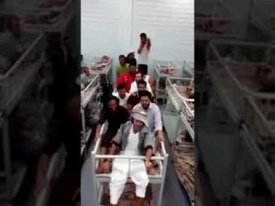 شاهد بالفيديو.. مغتربين يمنيين في سجن سعودي يؤدون مشهدا ساخرا يميت من الضحك