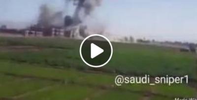 شاهد بالفيديو لحظة استهداف طيران التحالف السعودي لمباني القوات الجوية فى بني الحارث شمال صنعاء