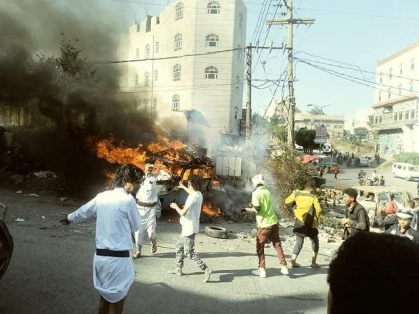 اندلاع حريق هائل في إحدى محطات السوق السوداء بإب 